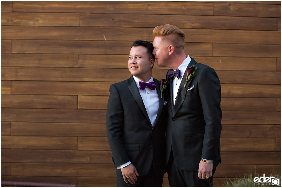 Two grooms at Scripps Seaside Forum.