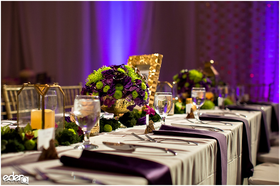 Scripps Seaside Forum wedding reception decor. 