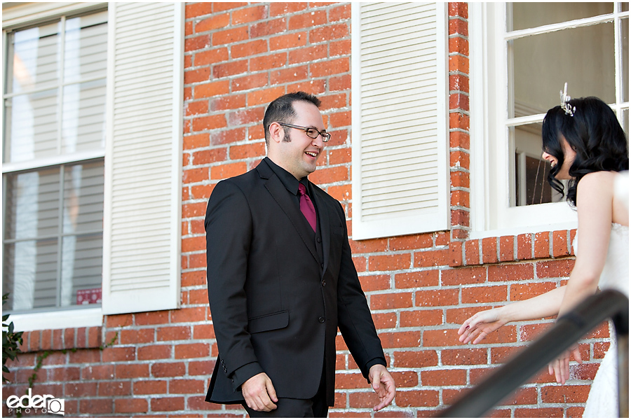 Grooms first look reaction