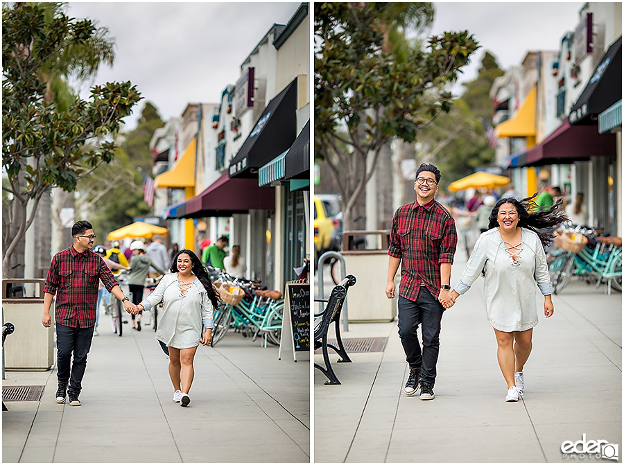 Walking down the street during Coronado Engagement Session.