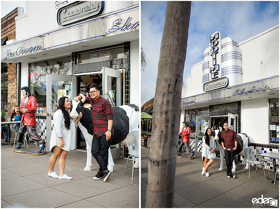 Coronado Engagement Session at Mootime with cow and Elvis