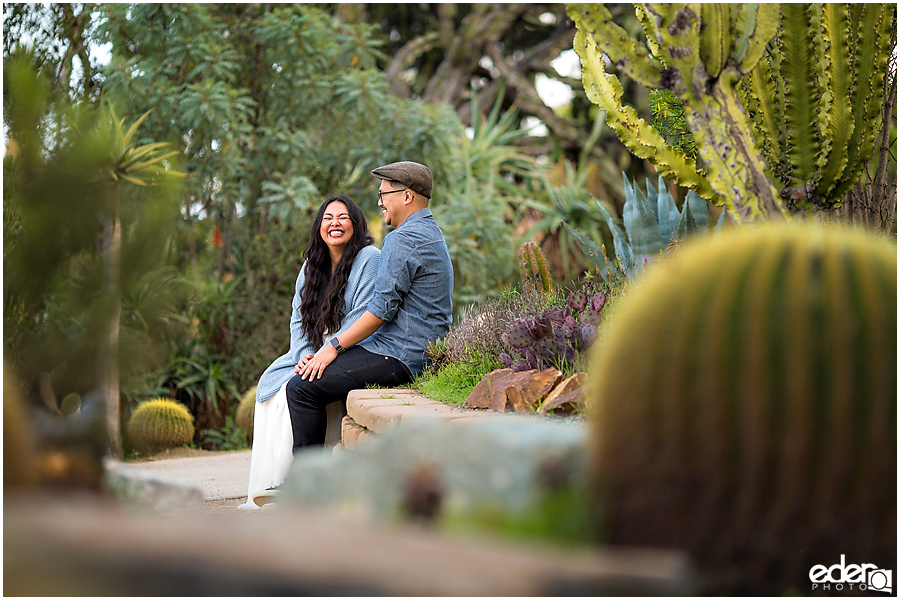 Balboa Park Engagement Session sitting in Cactus Garden.