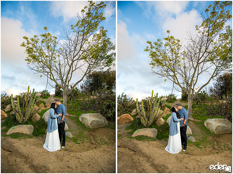 Balboa Park Engagement Session standing in Cactus Garden.