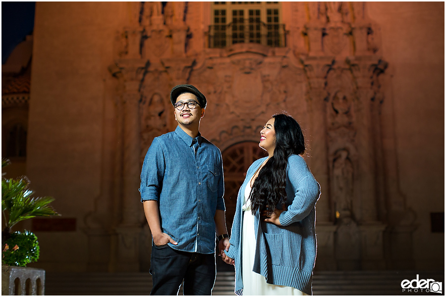 Engagement session in front of Museum of Man.