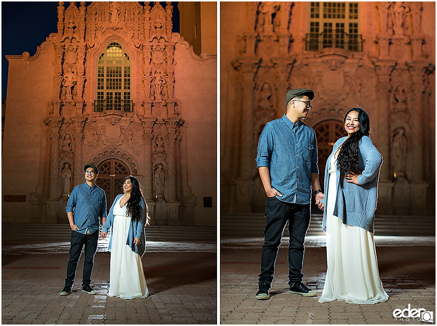 Engagement session in front of Museum of Man.