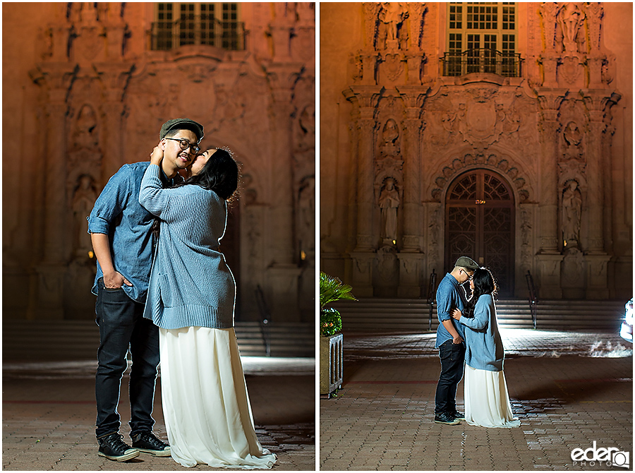 Engagement session in front of Museum of Man.