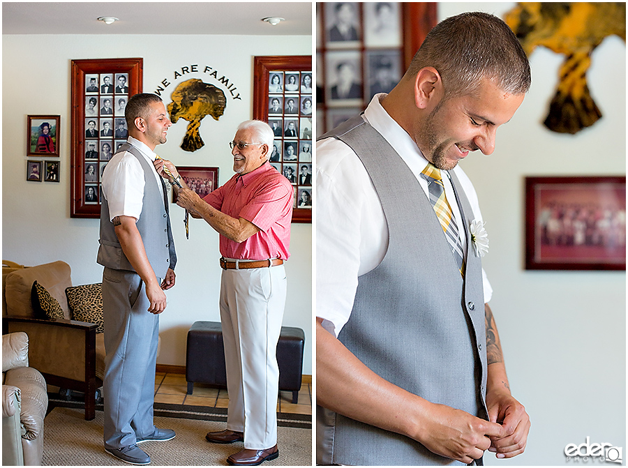 Groom getting ready for wedding at home