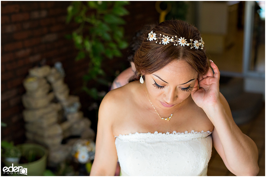 Bride getting ready for wedding at home