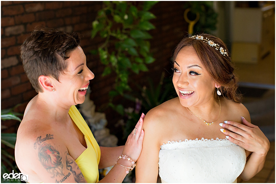 Bride getting ready for wedding at home