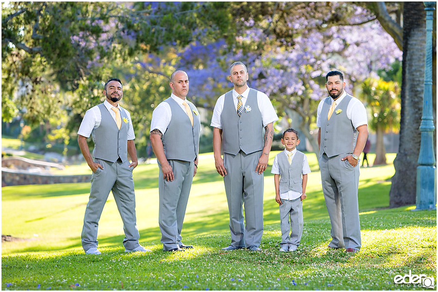 Groomsmen photo at Chula Vista Park on Third Avenue. 