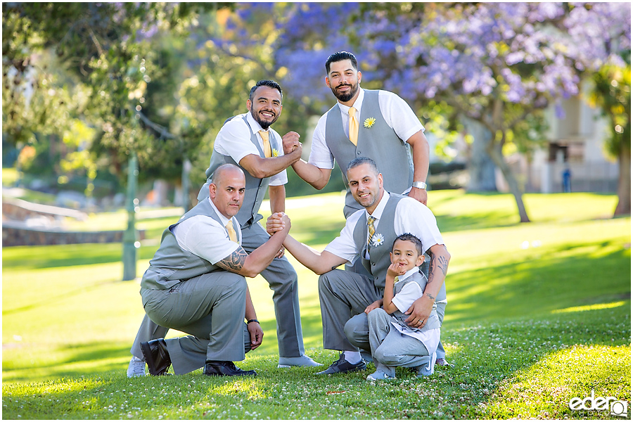 Groomsmen photo at Chula Vista Park on Third Avenue. 