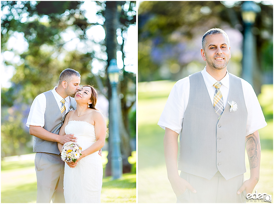 Bride and groom wedding photos at Chula Vista Park on Third Avenue. 