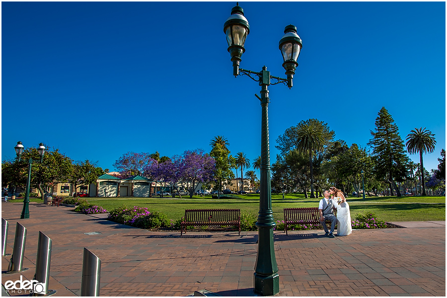 Bride and groom at Chula Vista Park on Third Avenue. 