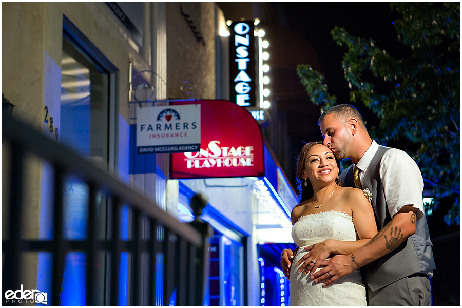 Night couple photos at wedding reception at Just Java in Chula Vista.