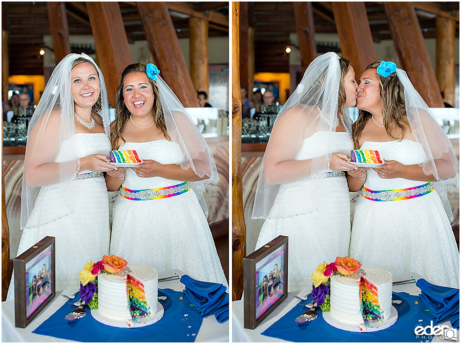 Bali Hai Restaurant reception rainbow cake cutting.