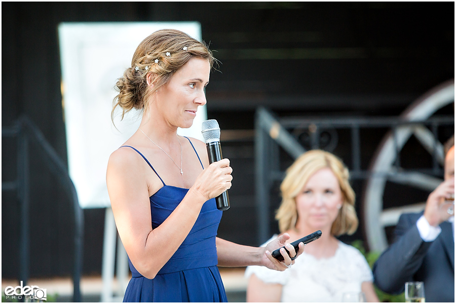 Rancho Bernardo Winery Wedding Reception toasts