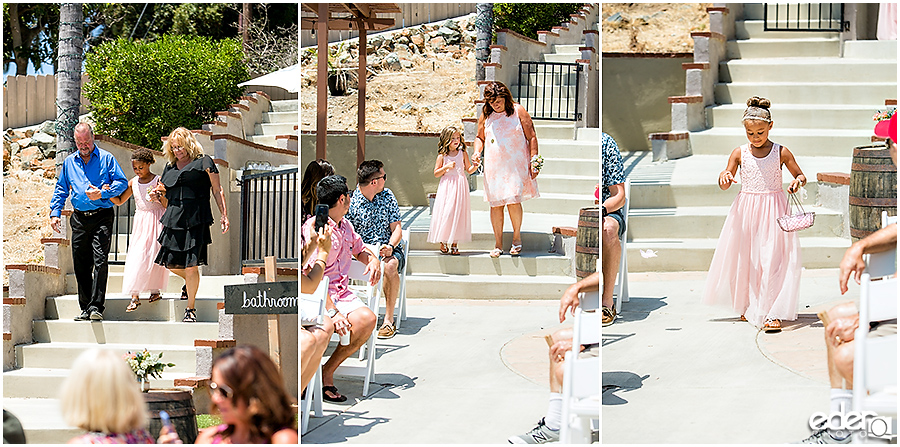 Pool wedding ceremony processional.