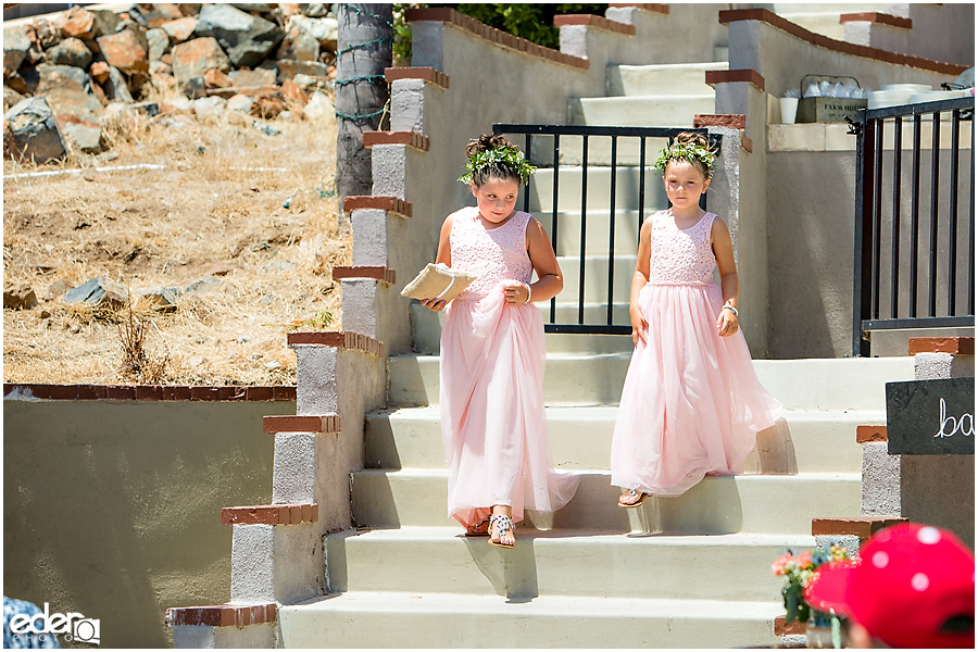 Pool wedding ceremony processional.