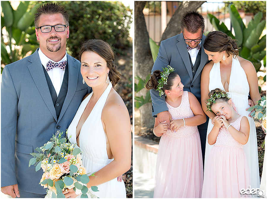 Pool wedding ceremony family photos.