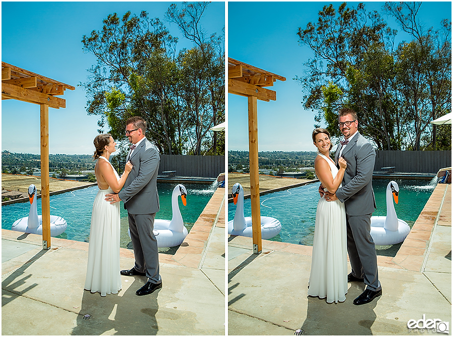 Pool wedding couple portraits.