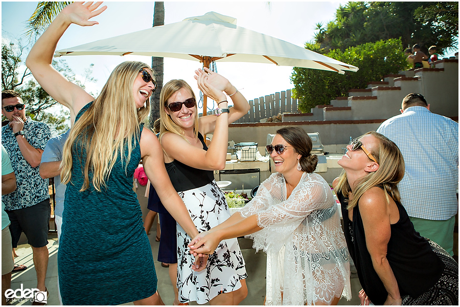 Pool wedding reception fun.