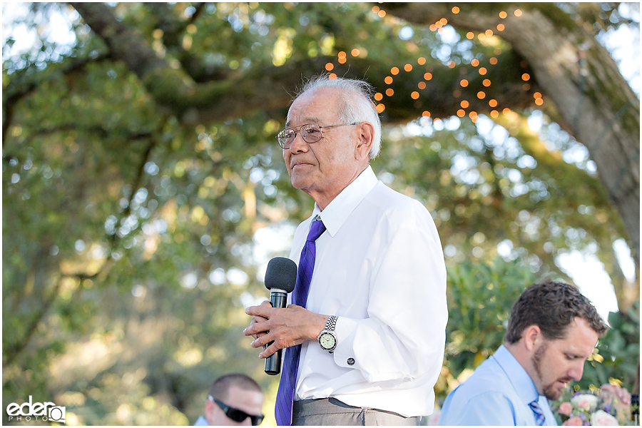 Vineyard Wedding reception toasts.