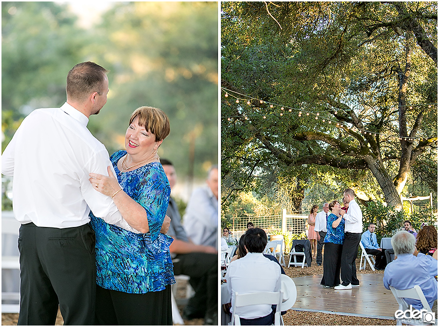 Vineyard Wedding groom and mom dancing.