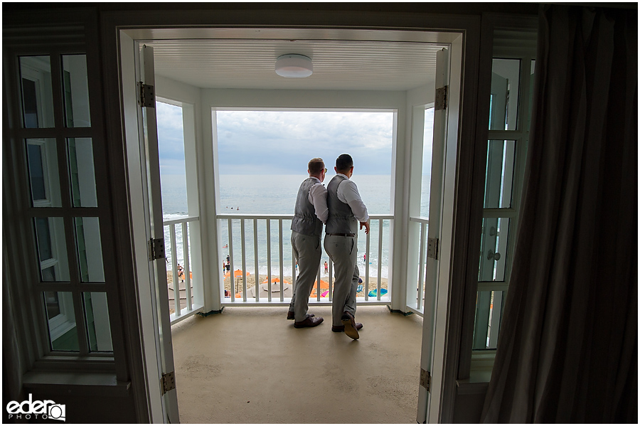 Laguna Beach Wedding - grooms on suite deck.