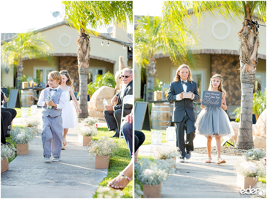 Private Estate Wedding Ceremony: ring bearer and flower girl