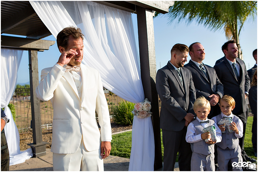 Private Estate Wedding Ceremony: groom crying