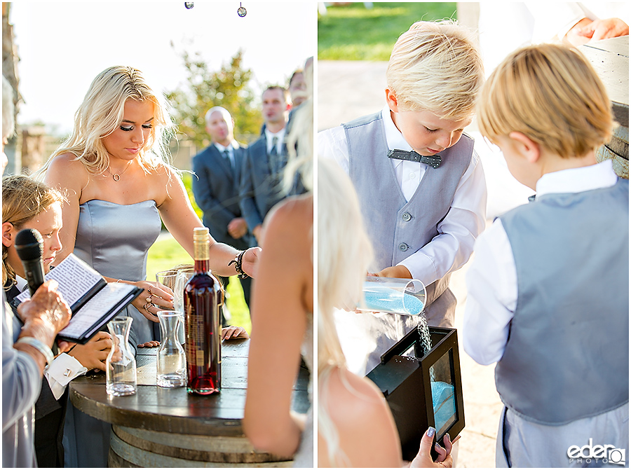 Private Estate Wedding Ceremony: sand ceremony with kids