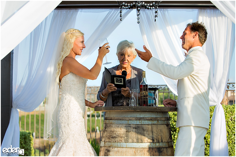 Private Estate Wedding Ceremony: wine mixing 