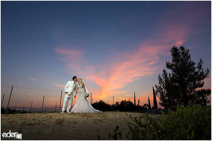 Private Estate Wedding Ceremony: bride and groom sunset portraits