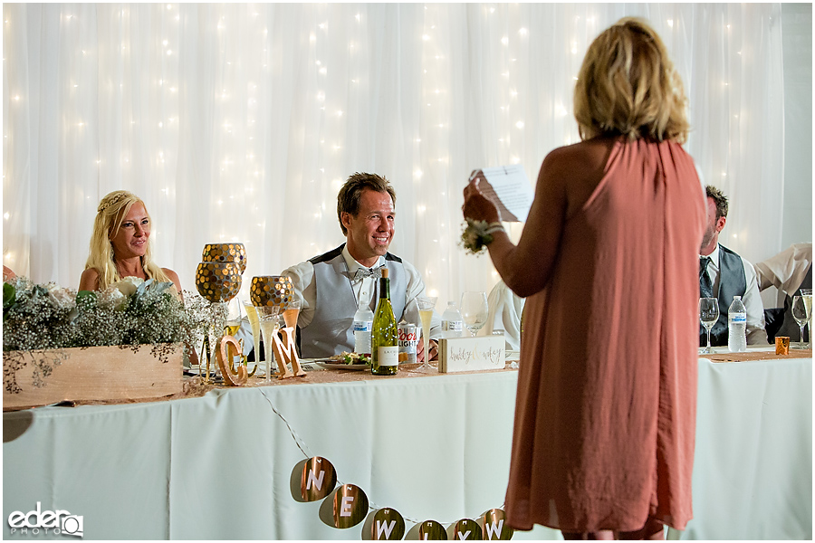 Private Estate Wedding Reception: mother of the groom toast