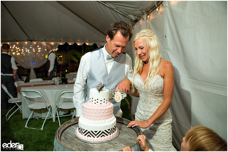 Private Estate Wedding Reception: cake cutting