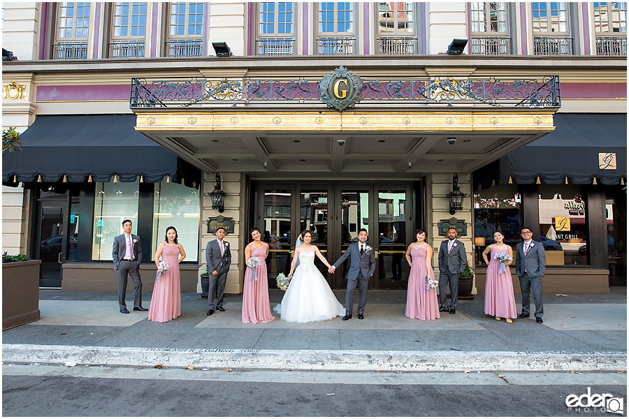 Wedding at The US Grant - photo of wedding party on sidewalk.