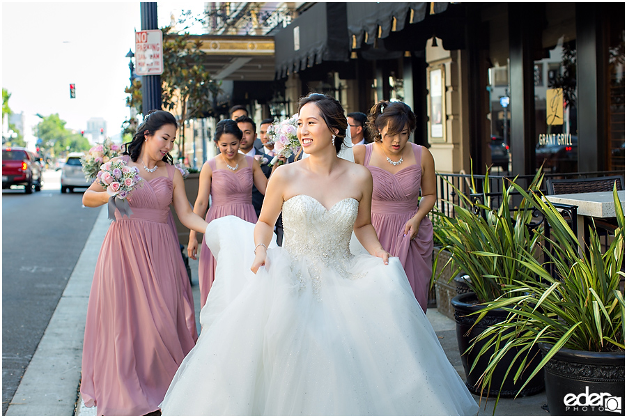 Wedding at The US Grant - photo of wedding party walking.