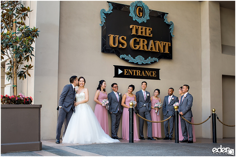 Wedding at The US Grant - photo of kiss on cheek.