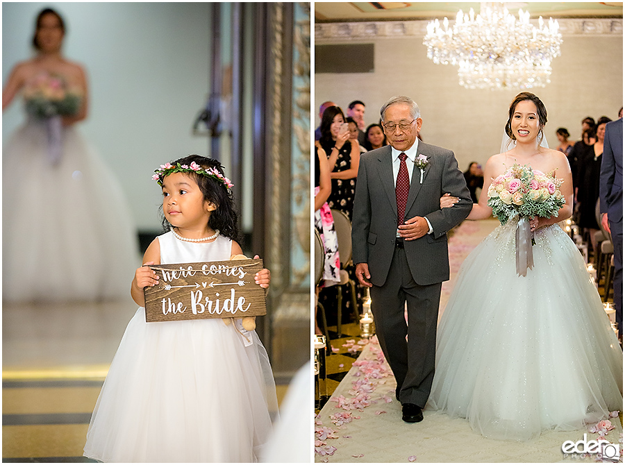 Wedding at The US Grant - photo of bride and father during ceremony.