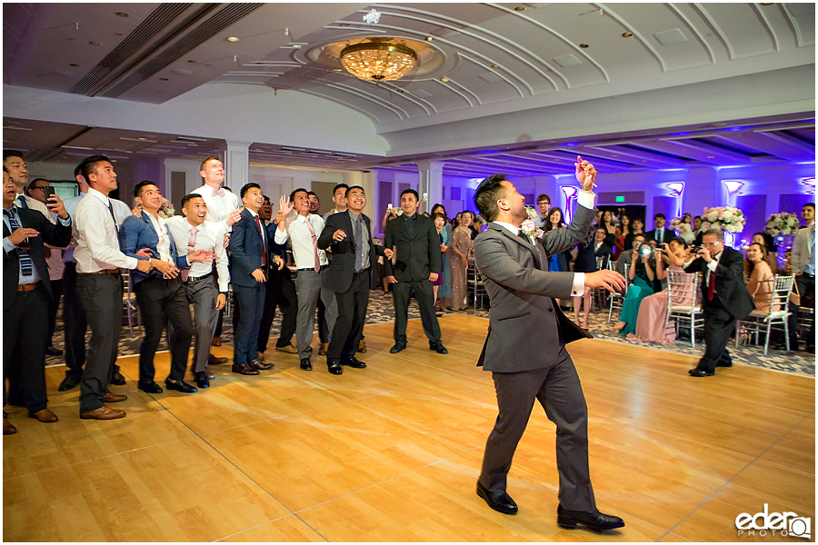 Wedding at The US Grant - photo of garter toss.