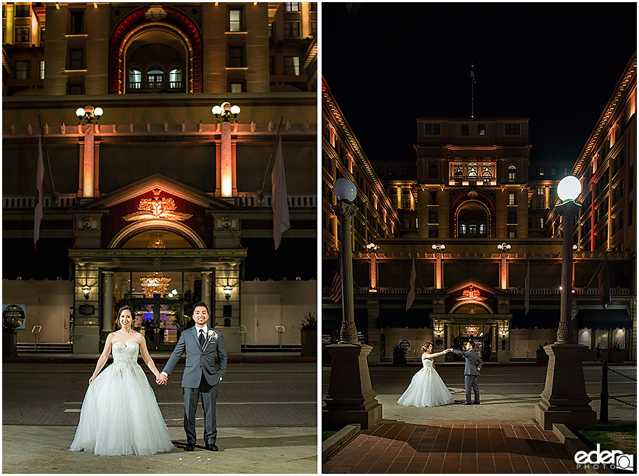 Wedding at The US Grant - night portraits outside.