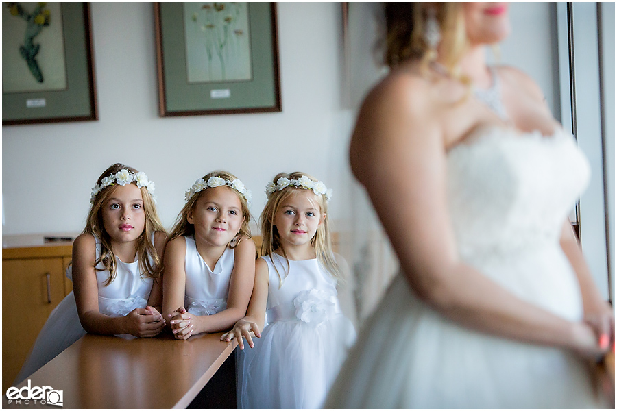 San Diego Natural History Museum Wedding - flower girls in conference room