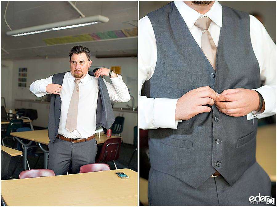 San Diego Natural History Museum Wedding - groomsmen in classroom