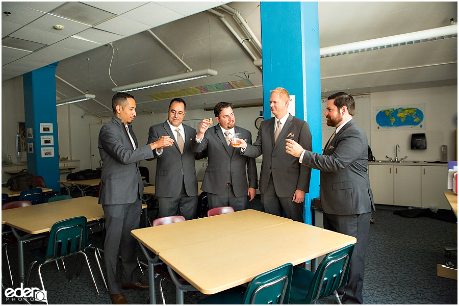 San Diego Natural History Museum Wedding - groomsmen in classroom