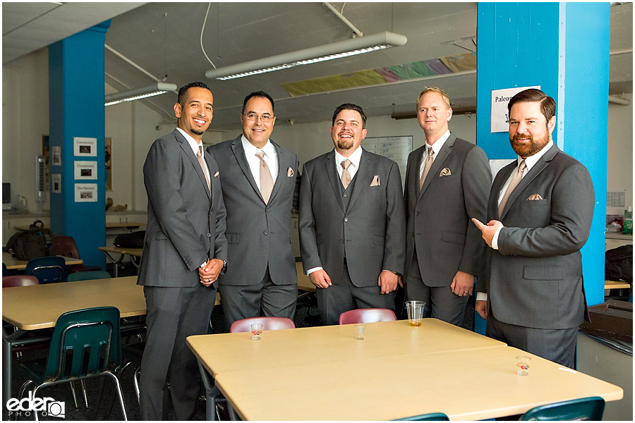 San Diego Natural History Museum Wedding - groomsmen in classroom