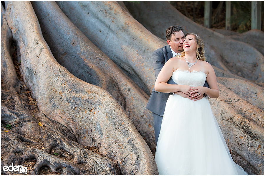 San Diego Natural History Museum Wedding -bride and groom photos in Balboa Park.