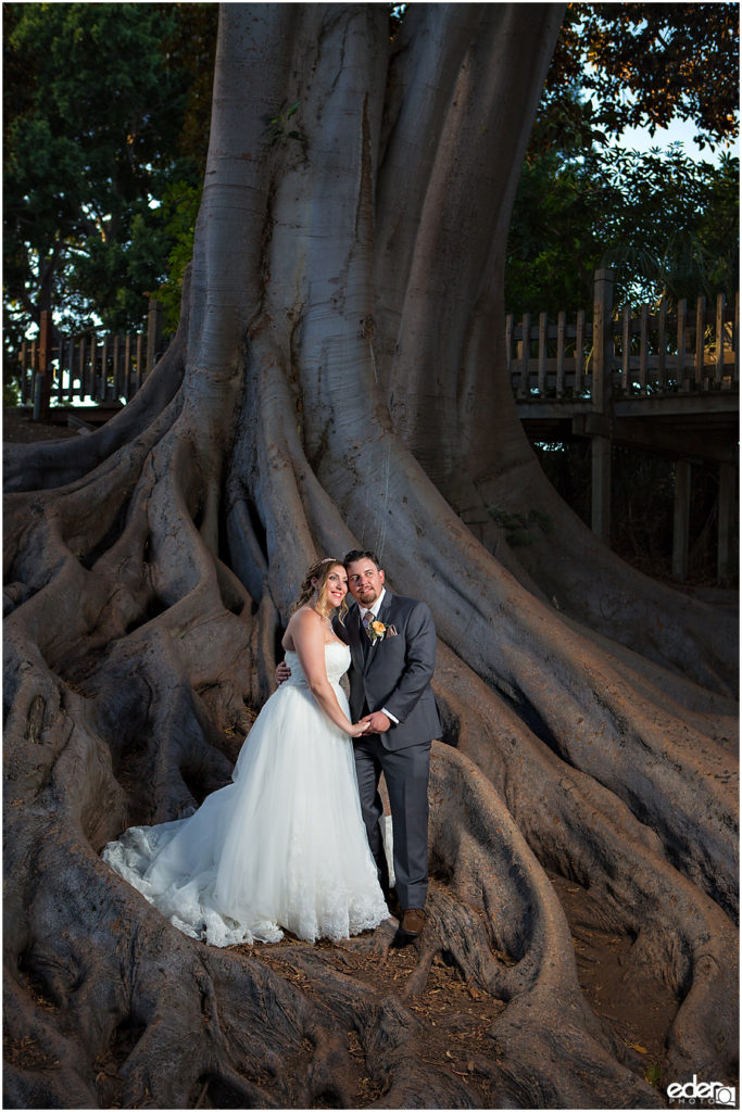 San Diego Natural History Museum Wedding -bride and groom photos in Balboa Park.