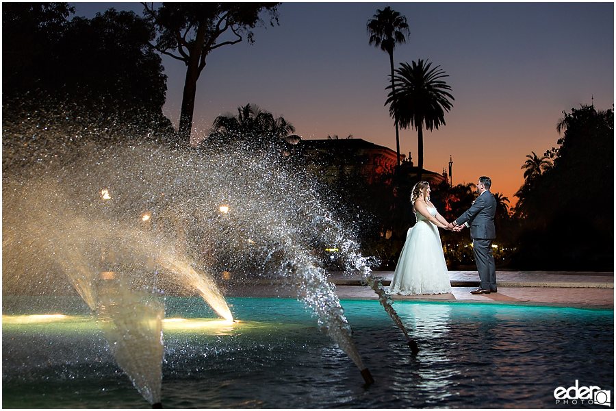 San Diego Natural History Museum Wedding Reception - sunset fountain photos