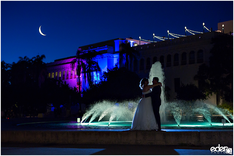 San Diego Natural History Museum Wedding Reception - night fountain photo