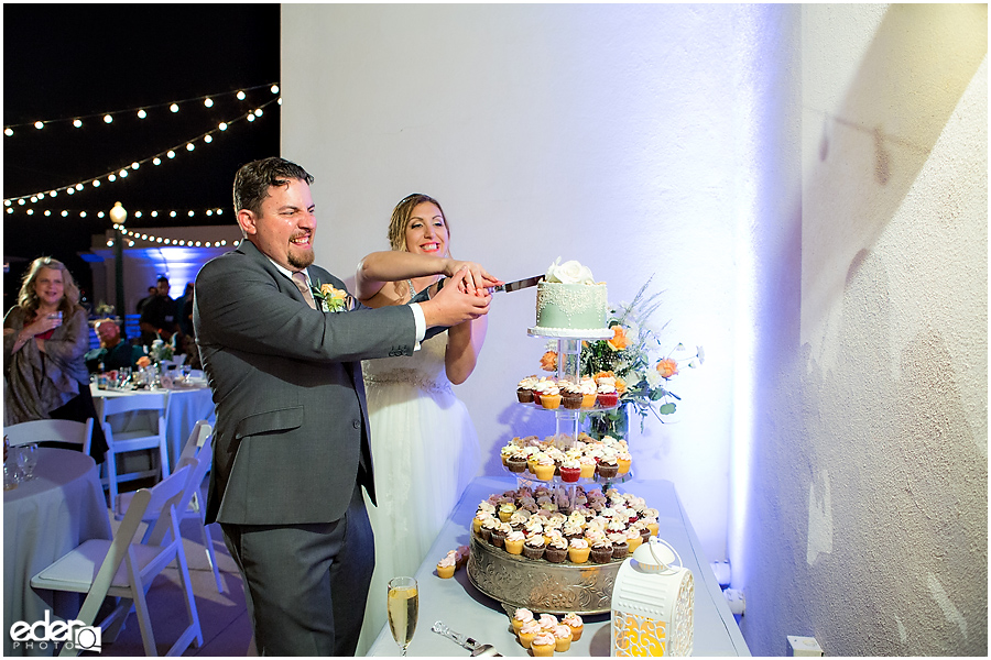 San Diego Natural History Museum Wedding Reception - cake cutting